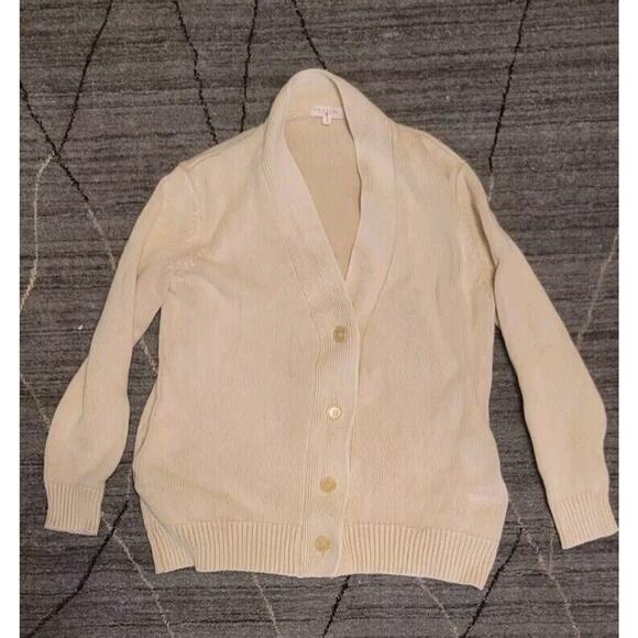 DEMYLEE Wool Cotton Blend Ivory Sweater Grandma Cardigan Sz M - Picture 1 of 4